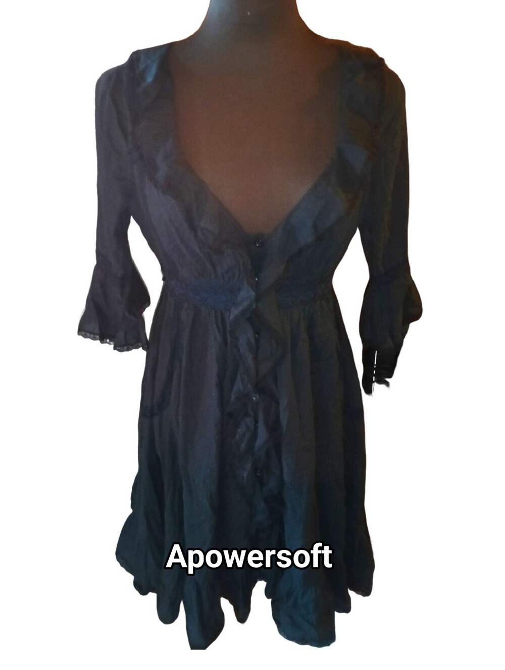 Free People Black Ruffle Lace Button Front Mini Dress Sz S